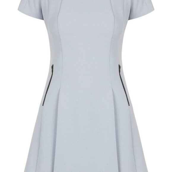 TopShop Fit and Flare Dress A-Line Short Sleeve Crepe Light Blue Sz 6 - Picture 2 of 8